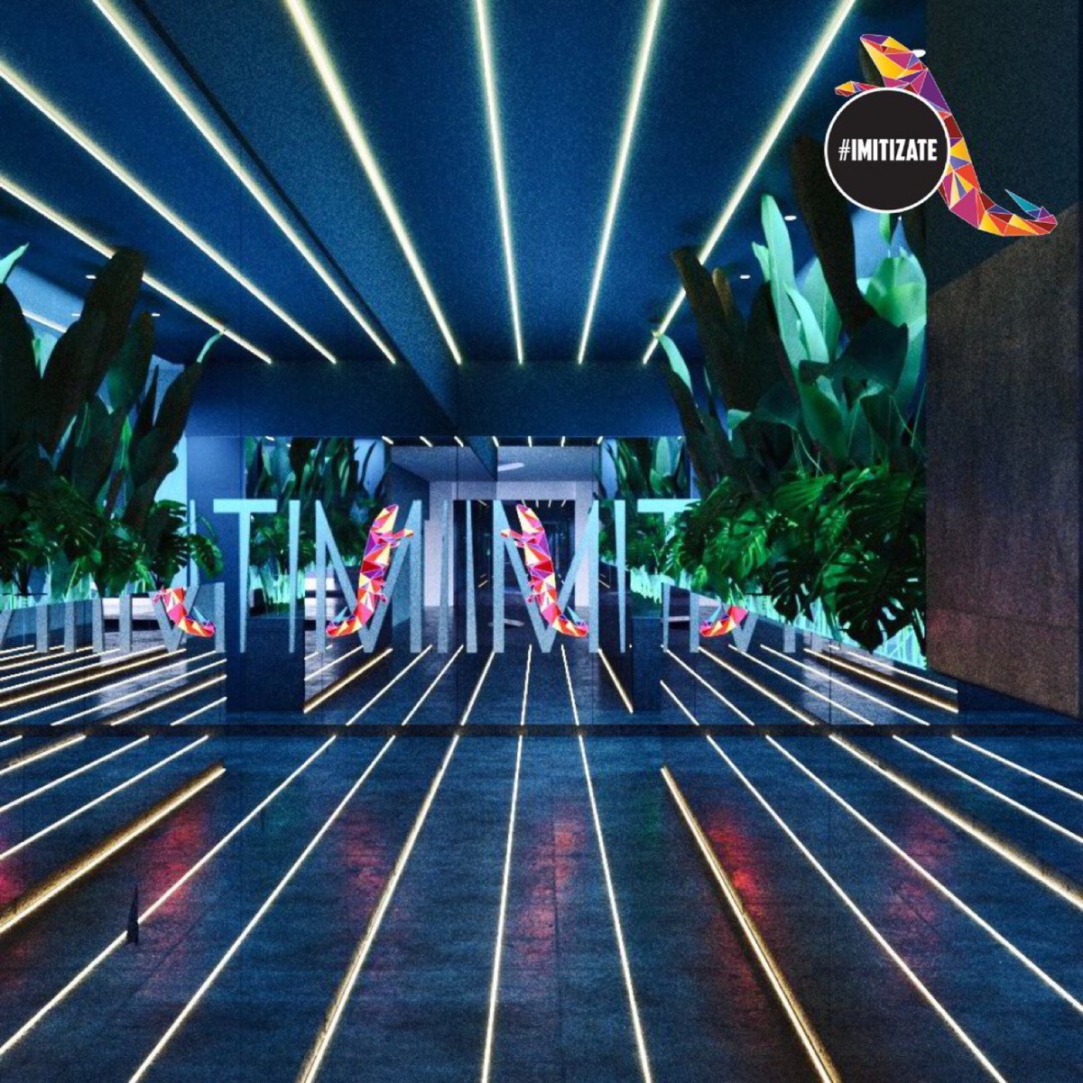 Salón IMITI con túnel de luces neón